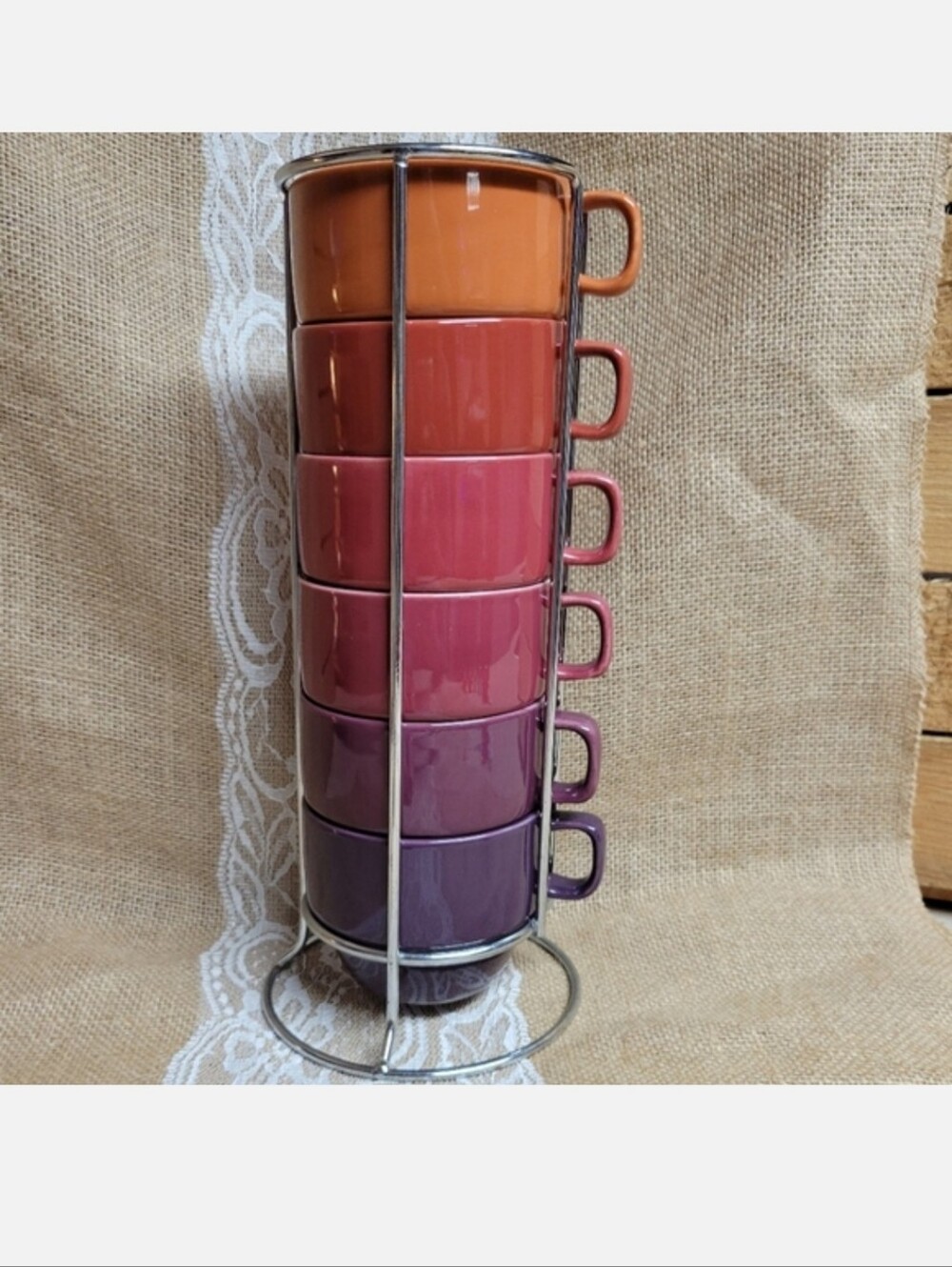 🛒🛍️💥World market vintage coffee cup set 6 cups and metal stand